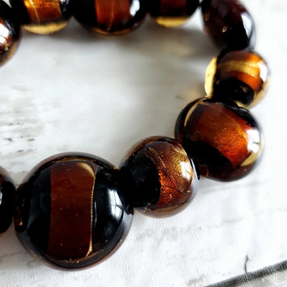Exquisite Statement Bracelet, Heavy Amber Glass Beads, New With Tags
